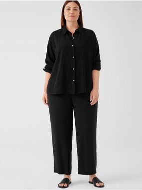 Eileen Fisher 100% Silk Georgette crepe Plus Size 3X Black straight leg Pants